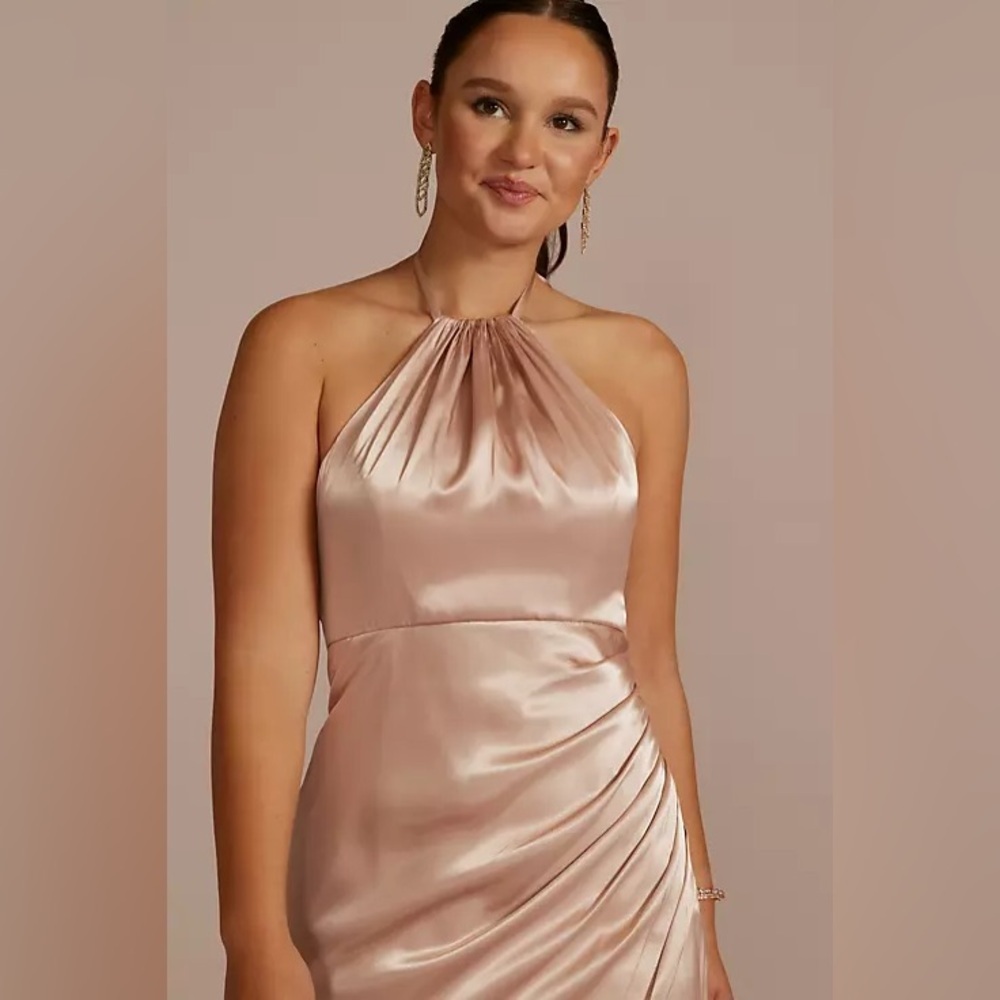 David’s Bridal Galina Signature Tie-Neck Charmeuse Halter Dress Sand 10 GS290121 - Picture 3 of 8